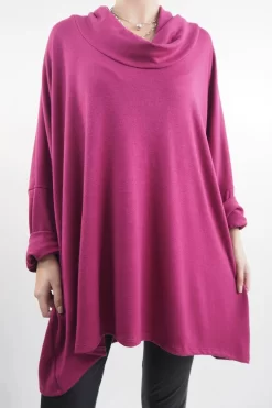 Made In Italy Chalet Super Slouch Cowl Knit Top Magenta