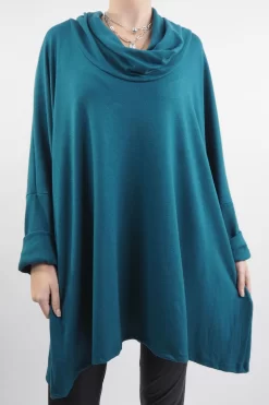 Made In Italy Chalet Super Slouch Cowl Knit Top Prussian