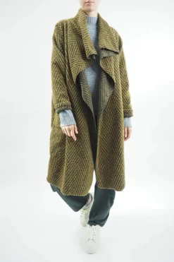 Made In Italy Chevron Blanket Coat Mustard