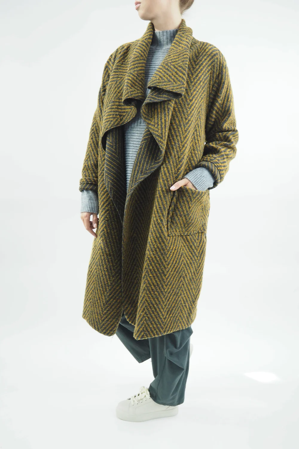 Made In Italy Chevron Blanket Coat Mustard 4 Made In Italy Chevron Blanket Coat Mustard - Image 2