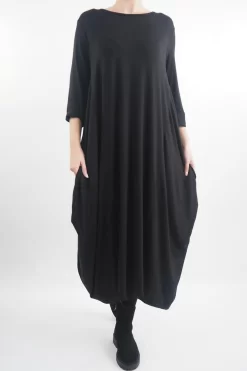 Made In Italy Classic Long Sleeve Parachute Maxi Dress Black