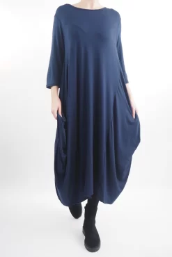 Made In Italy Classic Long Sleeve Parachute Maxi Dress Navy /