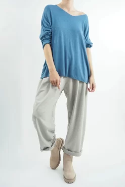 Made In Italy Classic Super Soft Fine Knit Top Denim