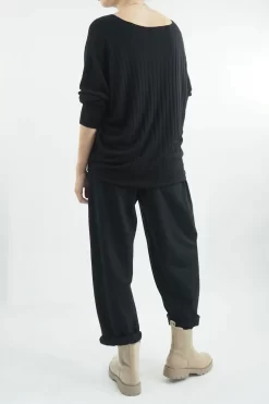 Made In Italy Classic Super Soft Ribbed Fine Knit Top Black -Fashion Women's Store made in italy classic super soft ribbed fine knit black03.jpg