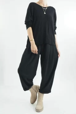 Made In Italy Classic Super Soft Ribbed Fine Knit Top Black -Fashion Women's Store made in italy classic super soft ribbed fine knit black04.jpg