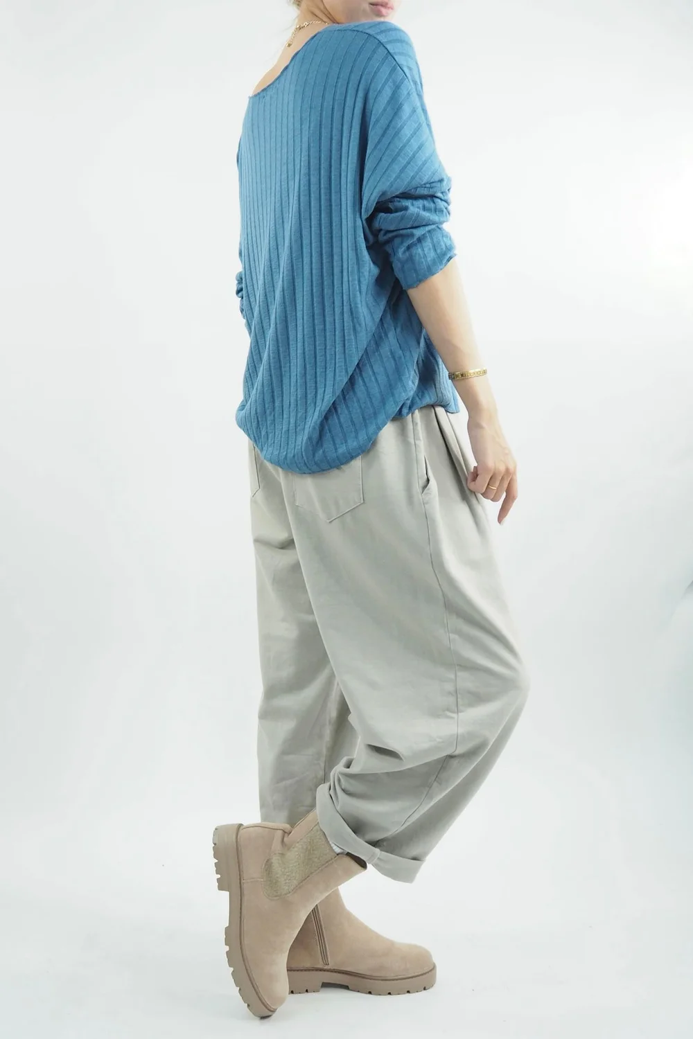 Made In Italy Classic Super Soft Ribbed Fine Knit Top Denim 4 Made In Italy Classic Super Soft Ribbed Fine Knit Top Denim - Image 2