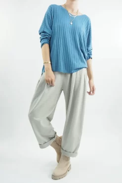 Made In Italy Classic Super Soft Ribbed Fine Knit Top Denim 9 Made In Italy Classic Super Soft Ribbed Fine Knit Top Denim -Fashion Women's Store made in italy classic super soft ribbed fine knit denim04.jpg