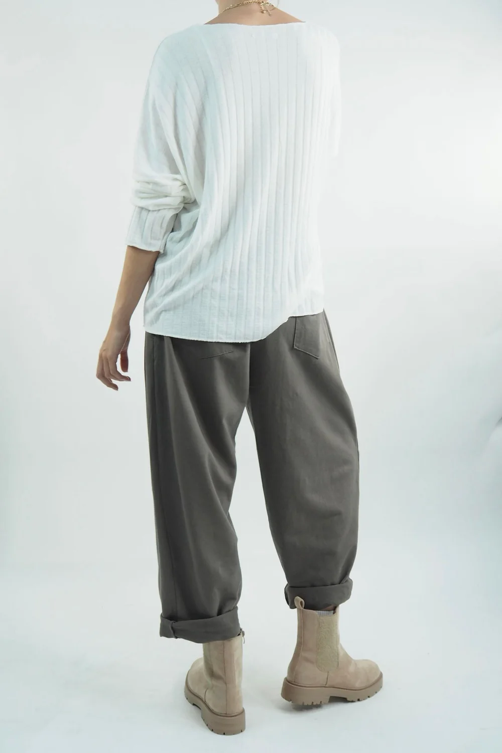 Made In Italy Classic Super Soft Ribbed Fine Knit Top Ecru 5 Made In Italy Classic Super Soft Ribbed Fine Knit Top Ecru - Image 3