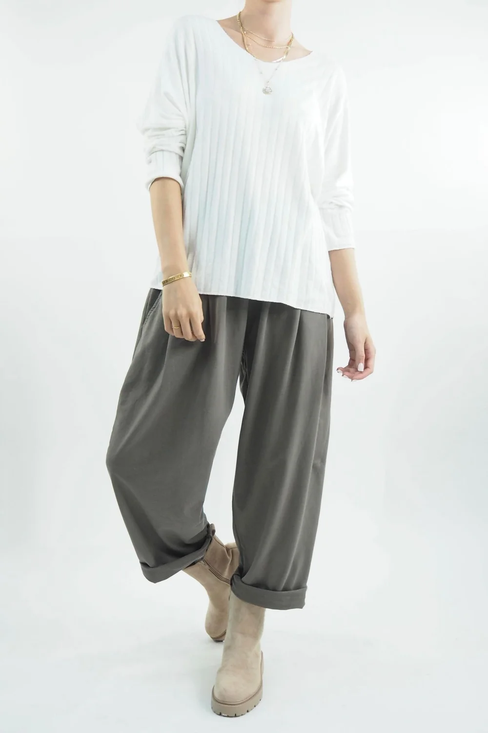 Made In Italy Classic Super Soft Ribbed Fine Knit Top Ecru 6 Made In Italy Classic Super Soft Ribbed Fine Knit Top Ecru - Image 4