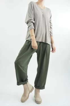 Made In Italy Classic Super Soft Ribbed Fine Knit Top Mocha