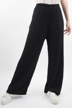Made In Italy Classic Super Soft Ribbed Fine Knit Pant Black