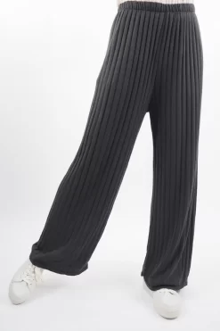Made In Italy Classic Super Soft Ribbed Fine Knit Pant Charcoal