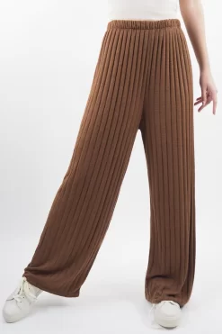Made In Italy Classic Super Soft Ribbed Fine Knit Pant Chestnut