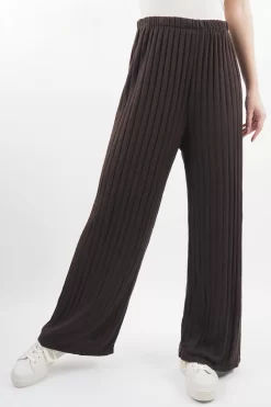 Made In Italy Classic Super Soft Ribbed Fine Knit Pant Cocoa