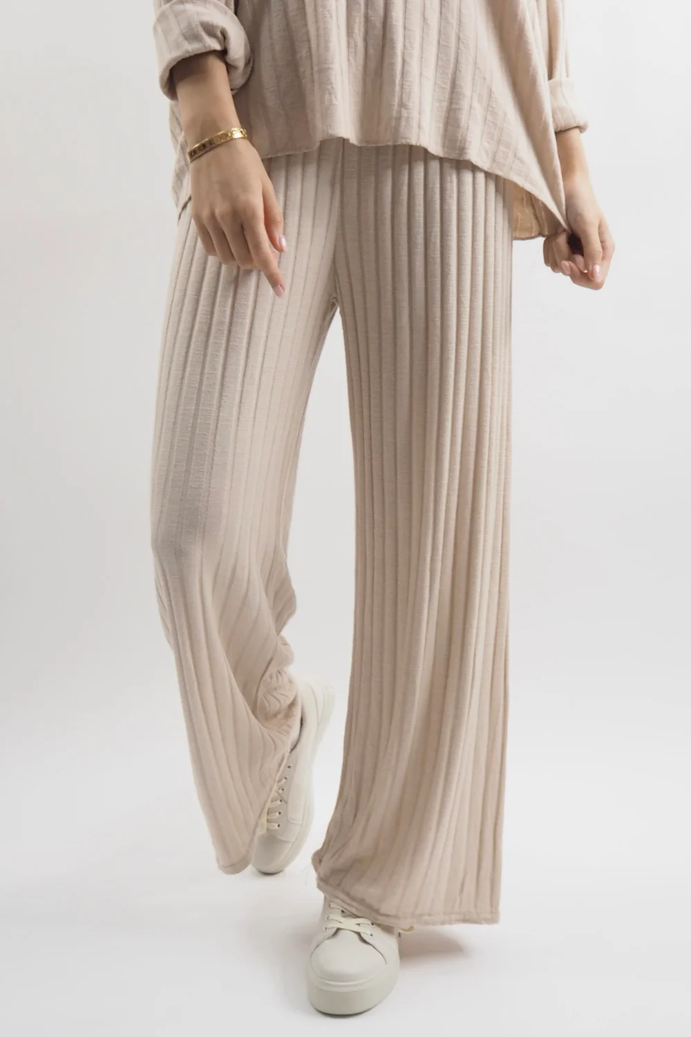 Made In Italy Classic Super Soft Ribbed Fine Knit Pant Stone 4 Made In Italy Classic Super Soft Ribbed Fine Knit Pant Stone - Image 2