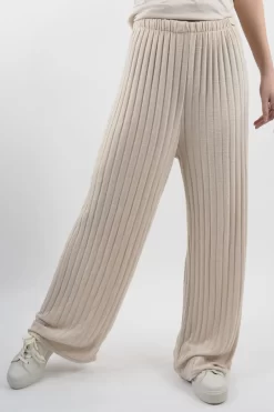 Made In Italy Classic Super Soft Ribbed Fine Knit Pant Stone