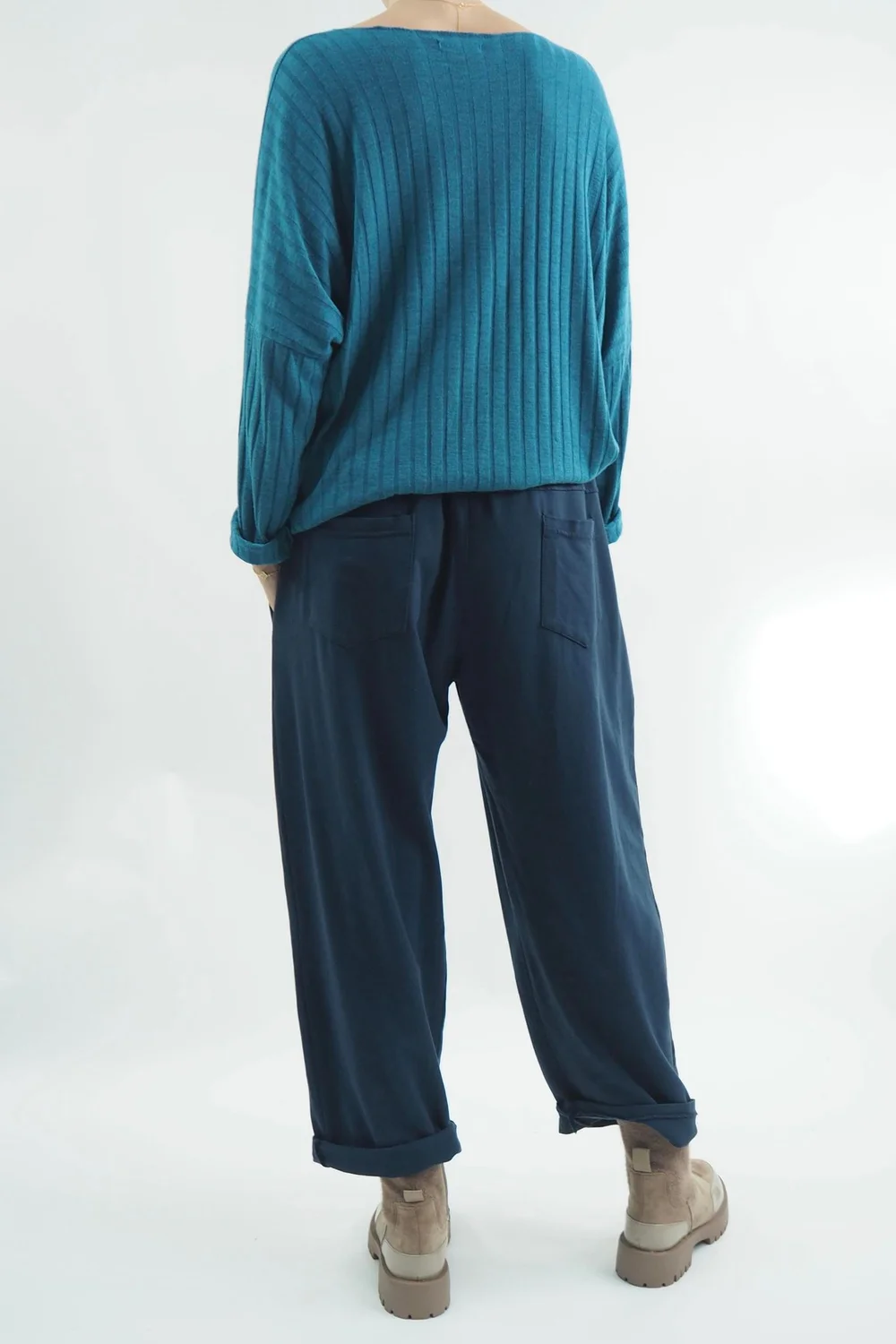 Made In Italy Classic Super Soft Ribbed Fine Knit Top Prussian 5 Made In Italy Classic Super Soft Ribbed Fine Knit Top Prussian - Image 3