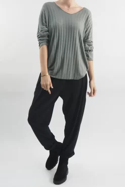 Made In Italy Classic Super Soft Ribbed Fine Knit Top Soft Khaki