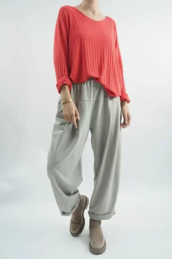 Made In Italy Classic Super Soft Ribbed Fine Knit Top Strawberry