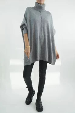 Made In Italy Conrad Classic Blanket Knit Top Slate Marl