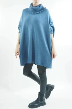 Made In Italy Conrad Oversized Fray Cowl Knit Top Airforce -Fashion Women's Store made in italy conrad oversized fray cowl knit airforce04.jpg