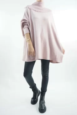 Made In Italy Conrad Oversized Fray Cowl Knit Top Antique Rose