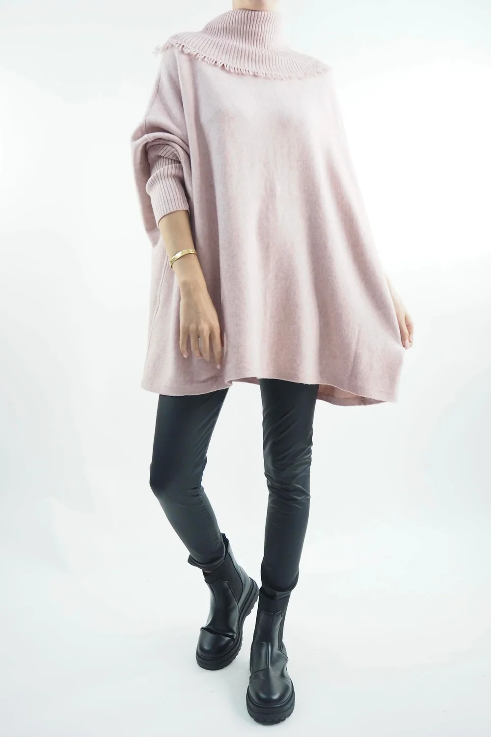 Made In Italy Conrad Oversized Fray Cowl Knit Top Antique Rose 3 Made In Italy Conrad Oversized Fray Cowl Knit Top Antique Rose