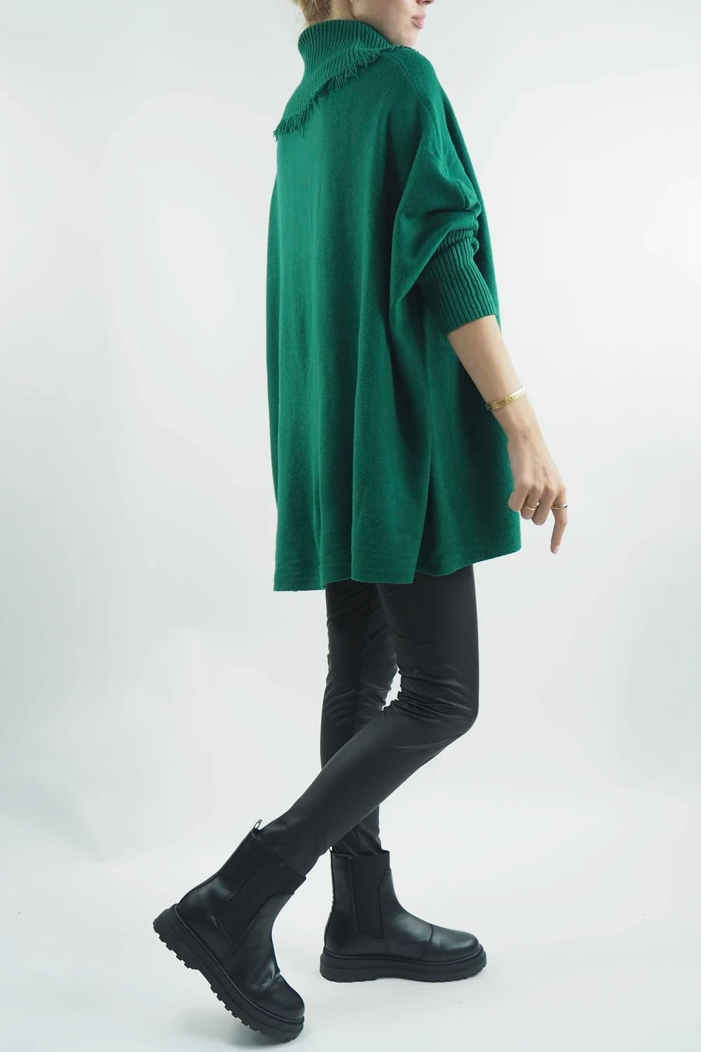 Made In Italy Conrad Oversized Fray Cowl Knit Top Emerald 4 Made In Italy Conrad Oversized Fray Cowl Knit Top Emerald - Image 2