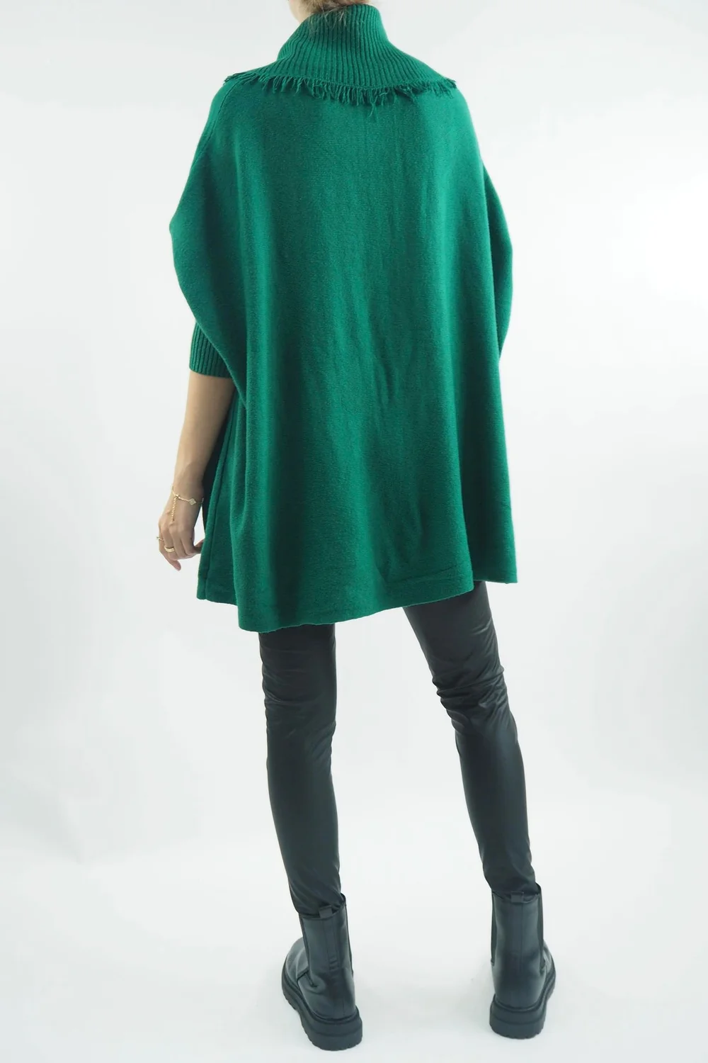 Made In Italy Conrad Oversized Fray Cowl Knit Top Emerald 5 Made In Italy Conrad Oversized Fray Cowl Knit Top Emerald - Image 3