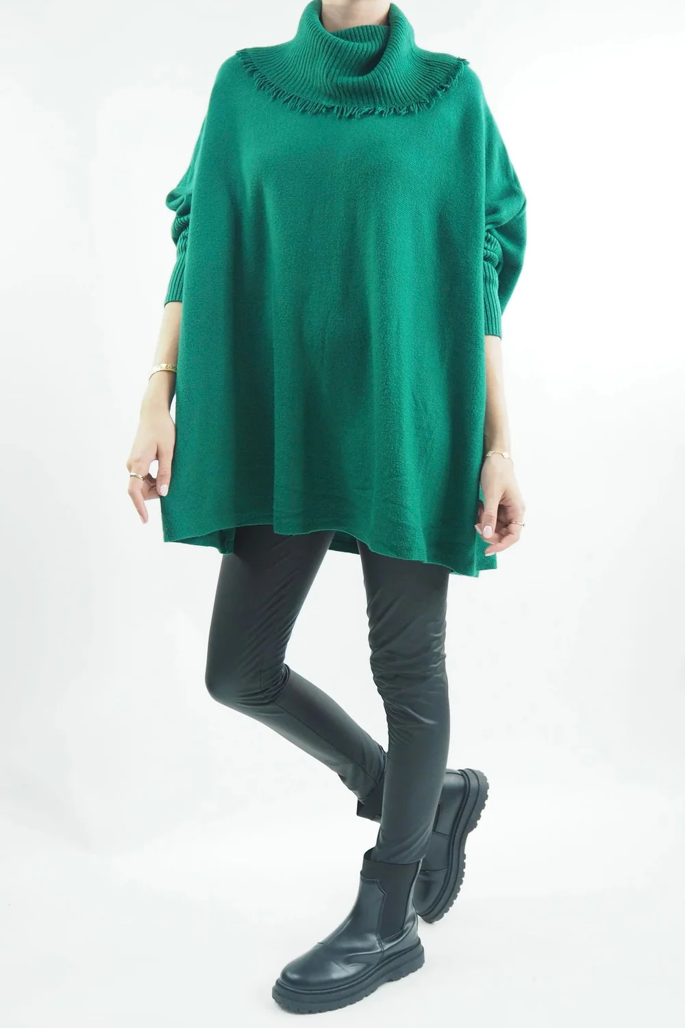 Made In Italy Conrad Oversized Fray Cowl Knit Top Emerald 6 Made In Italy Conrad Oversized Fray Cowl Knit Top Emerald - Image 4