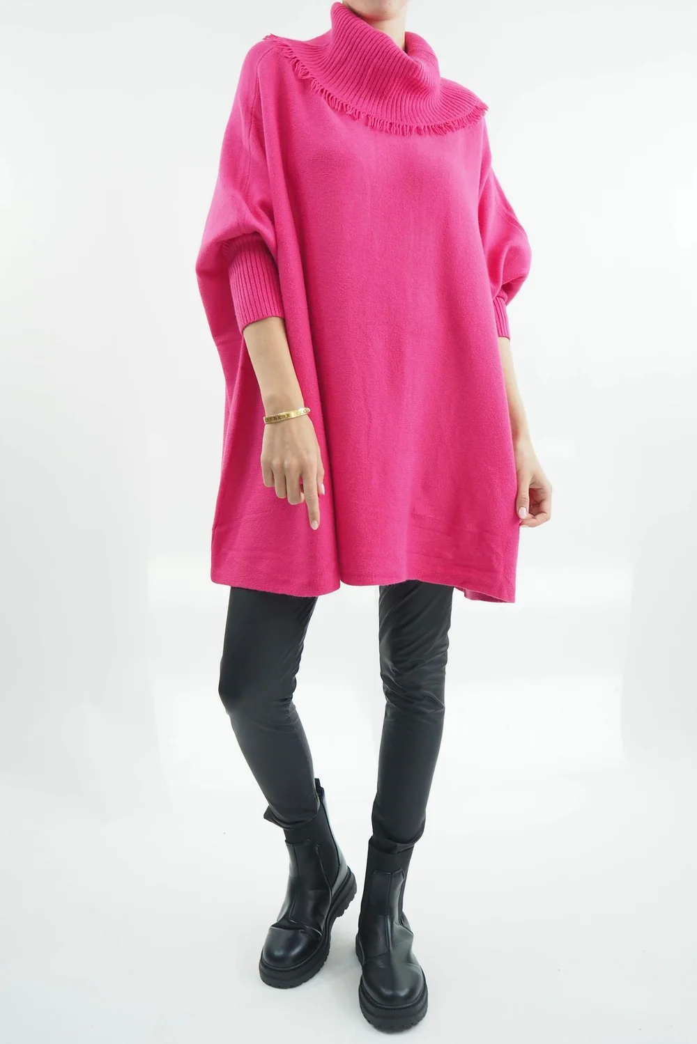 Made In Italy Conrad Oversized Fray Cowl Knit Top Geranium 3 Made In Italy Conrad Oversized Fray Cowl Knit Top Geranium