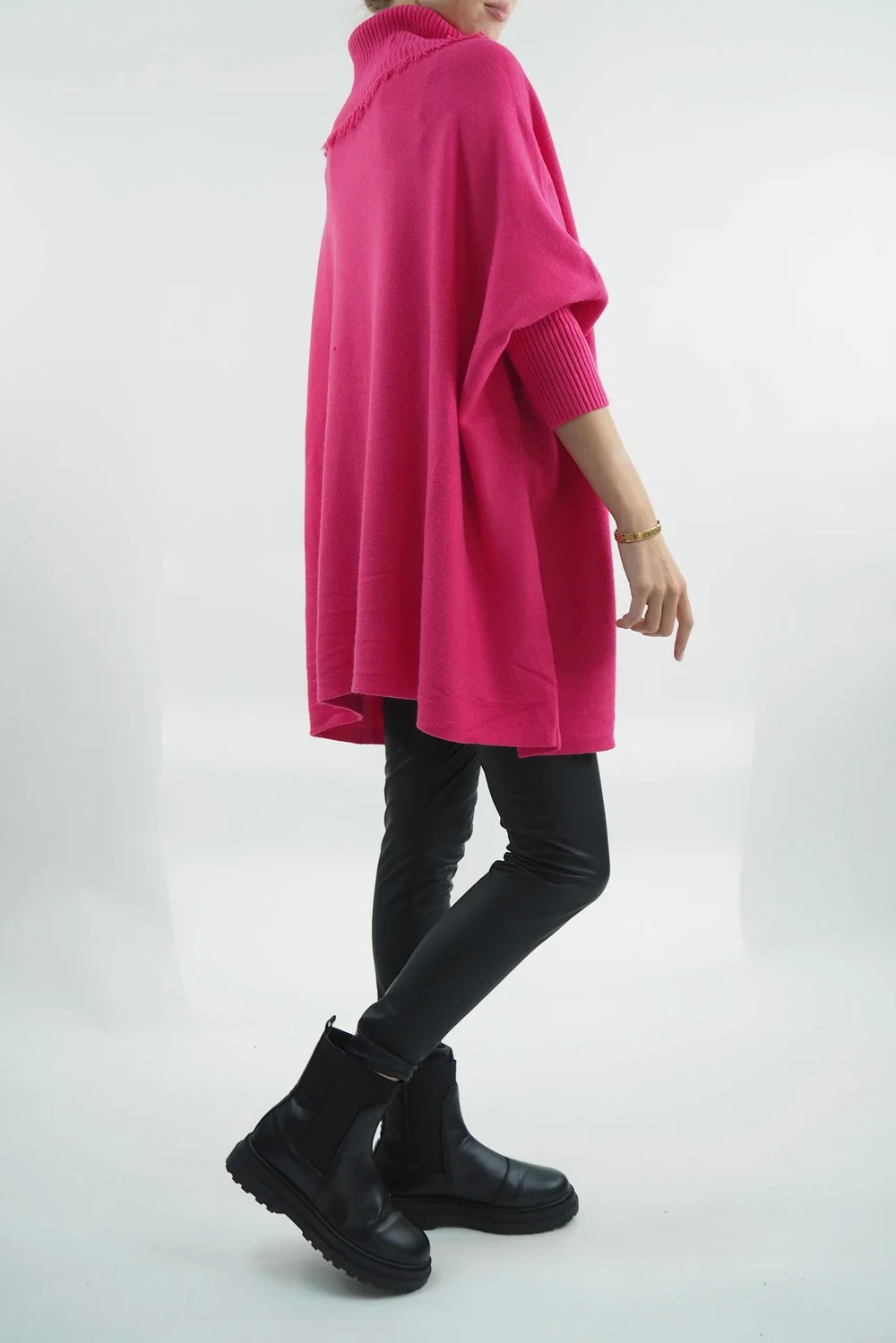 Made In Italy Conrad Oversized Fray Cowl Knit Top Geranium 4 Made In Italy Conrad Oversized Fray Cowl Knit Top Geranium - Image 2