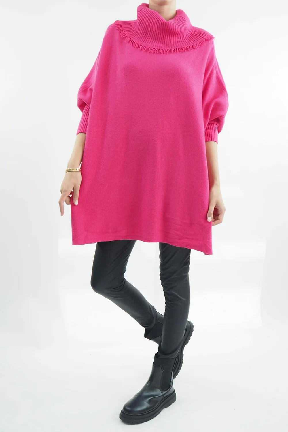 Made In Italy Conrad Oversized Fray Cowl Knit Top Geranium 6 Made In Italy Conrad Oversized Fray Cowl Knit Top Geranium - Image 4