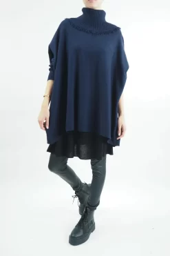 Made In Italy Conrad Oversized Fray Cowl Knit Top Ink