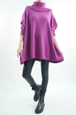 Made In Italy Conrad Oversized Fray Cowl Knit Top Magenta -Fashion Women's Store made in italy conrad oversized fray cowl knit magenta4.jpg