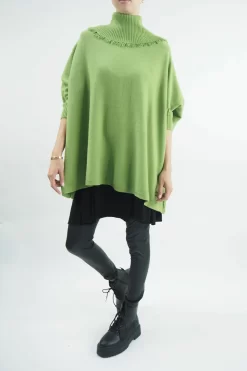 Made In Italy Conrad Oversized Fray Cowl Knit Top Olive Zing