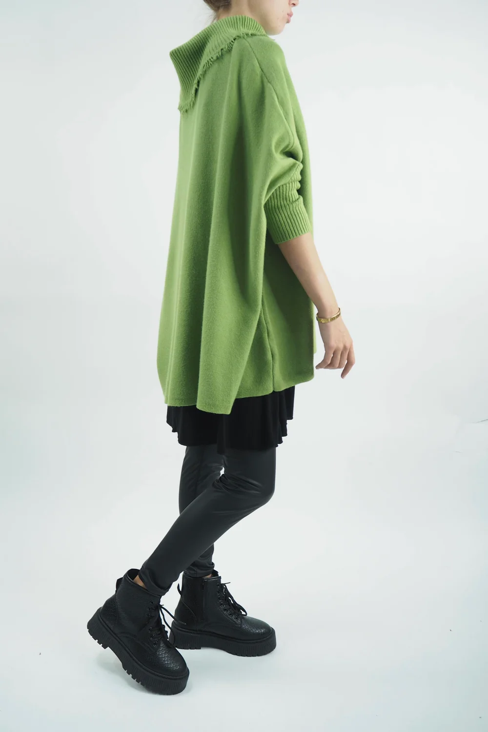 Made In Italy Conrad Oversized Fray Cowl Knit Top Olive Zing 5 Made In Italy Conrad Oversized Fray Cowl Knit Top Olive Zing - Image 3