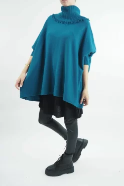 Made In Italy Conrad Oversized Fray Cowl Knit Top Prussian