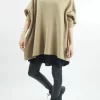 Made In Italy Conrad Oversized Fray Cowl Knit Top Toast