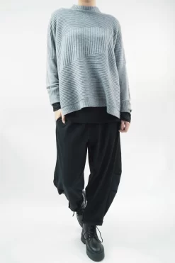 Made In Italy Conrad Turtle Ribby Knit Top Grey Marl