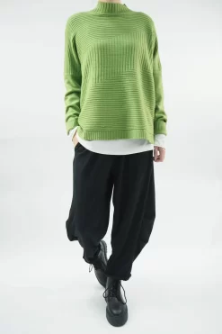 Made In Italy Conrad Turtle Ribby Knit Top Matcha