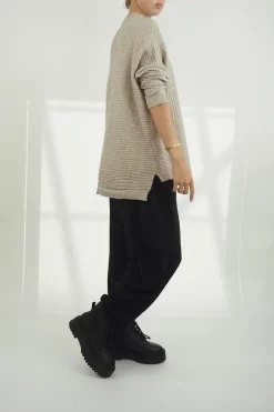 Made In Italy Conrad Turtle Ribby Knit Top Oatmeal -Fashion Women's Store made in italy conrad turtle ribby knit oatmeal 3.jpg