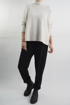 Made In Italy Conrad Turtle Ribby Knit Top Stone