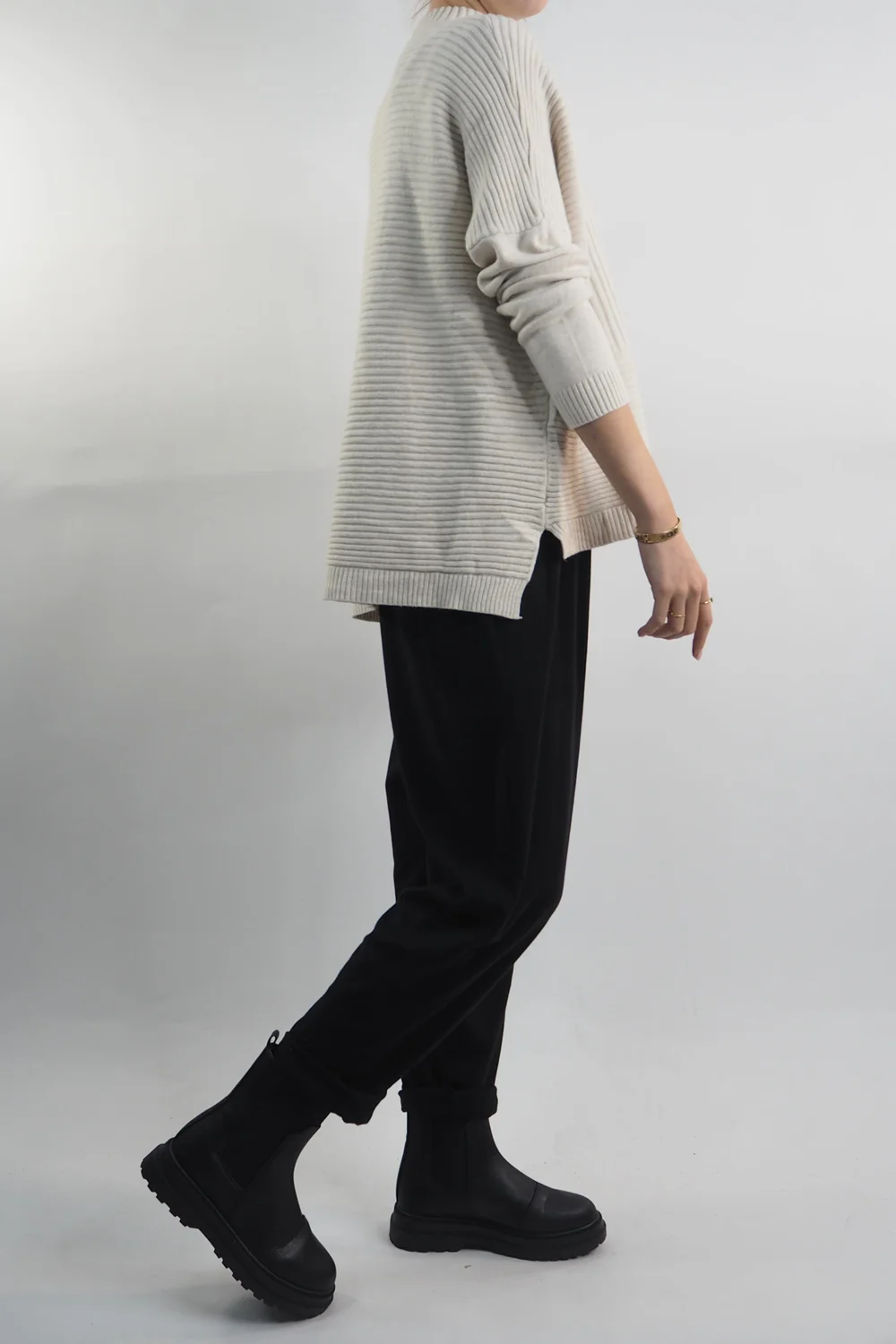 Made In Italy Conrad Turtle Ribby Knit Top Stone 4 Made In Italy Conrad Turtle Ribby Knit Top Stone - Image 2