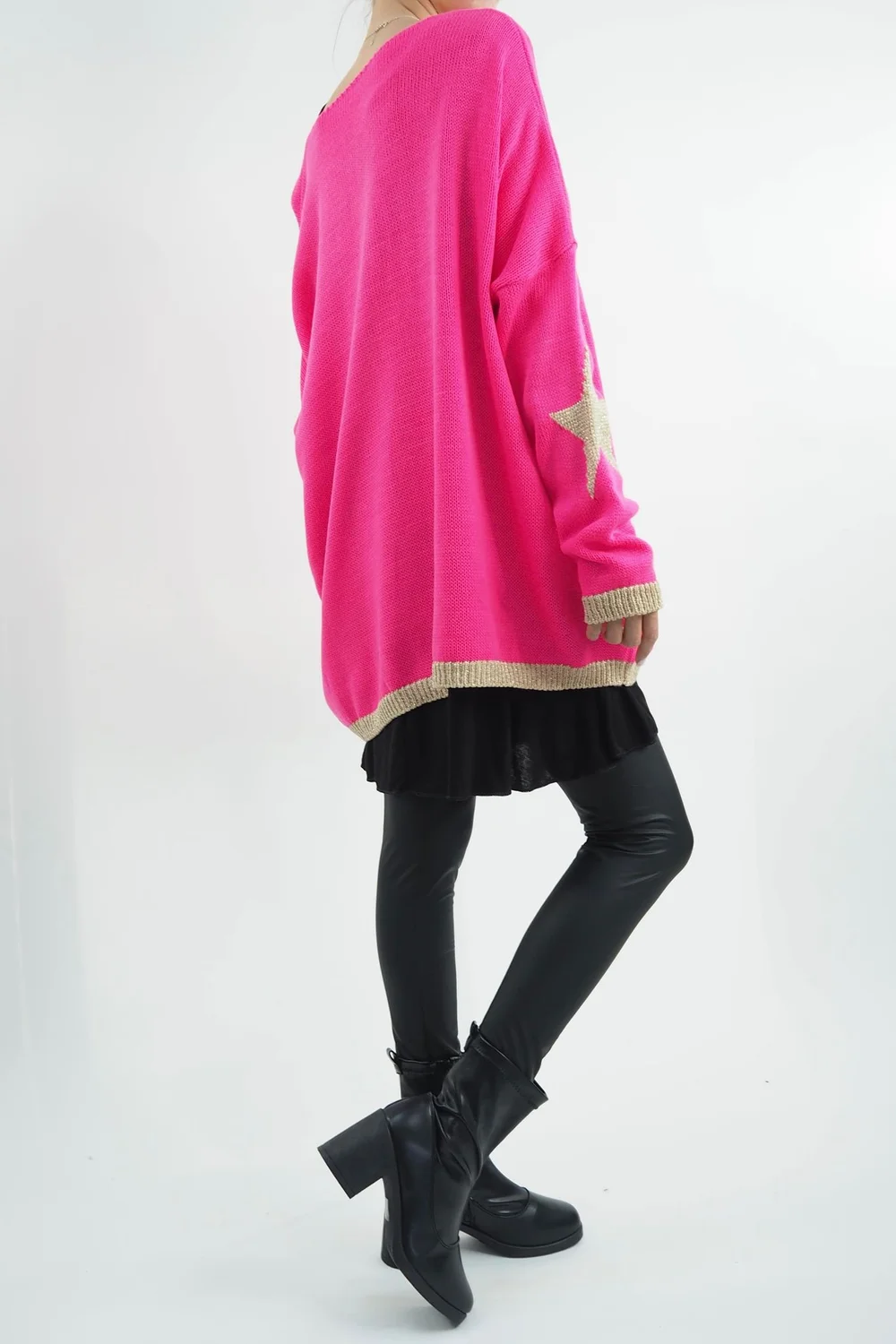 Made In Italy Dani Oversized Triple Star Grunge Knit Top Hot Pink 4 Made In Italy Dani Oversized Triple Star Grunge Knit Top Hot Pink - Image 2
