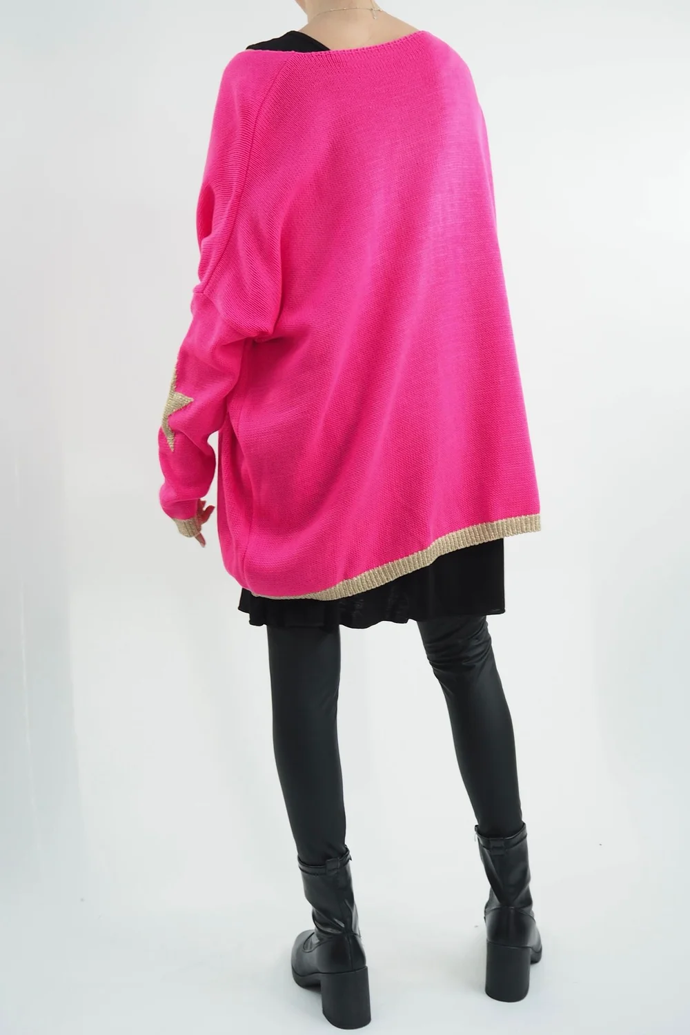 Made In Italy Dani Oversized Triple Star Grunge Knit Top Hot Pink 5 Made In Italy Dani Oversized Triple Star Grunge Knit Top Hot Pink - Image 3
