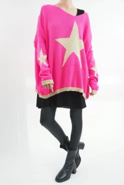 Made In Italy Dani Oversized Triple Star Grunge Knit Top Hot Pink 9 Made In Italy Dani Oversized Triple Star Grunge Knit Top Hot Pink -Fashion Women's Store made in italy dani oversized triple star grunge knit hot pink04.jpg