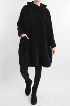 Made In Italy Dusk Pocketed Cowl Tunic Black