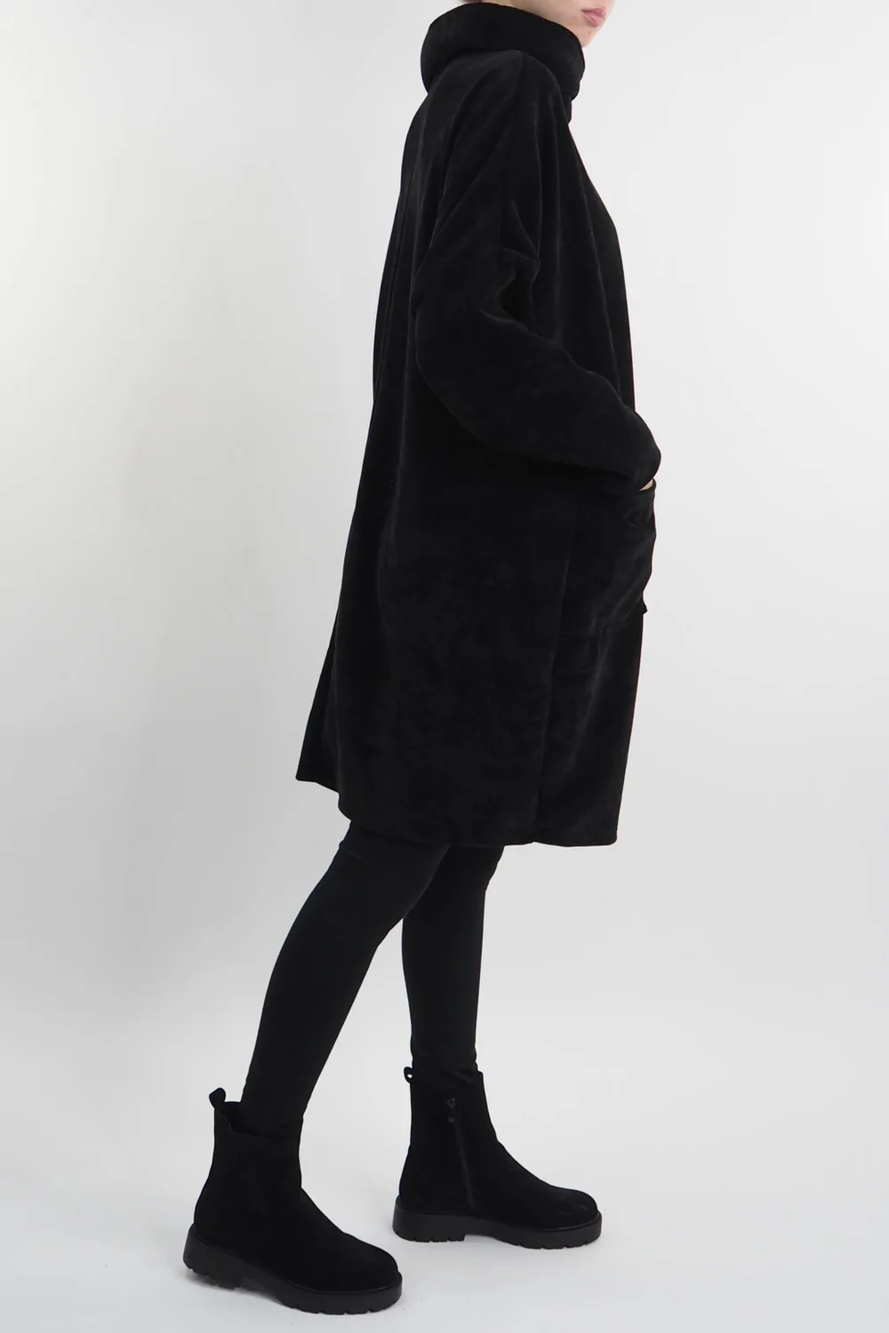 Made In Italy Dusk Pocketed Cowl Tunic Black 4 Made In Italy Dusk Pocketed Cowl Tunic Black - Image 2