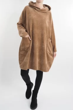 Made In Italy Dusk Pocketed Cowl Tunic Camel